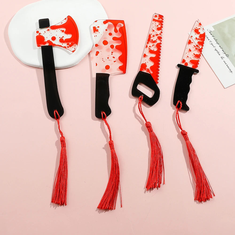 Bloody Knife Clear Acrylic Bookmark (1pcs) with Tassel