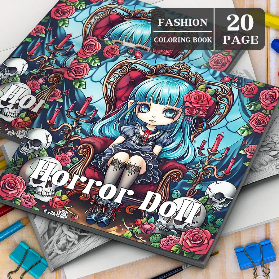 20 page 'Horror Doll' colouring book