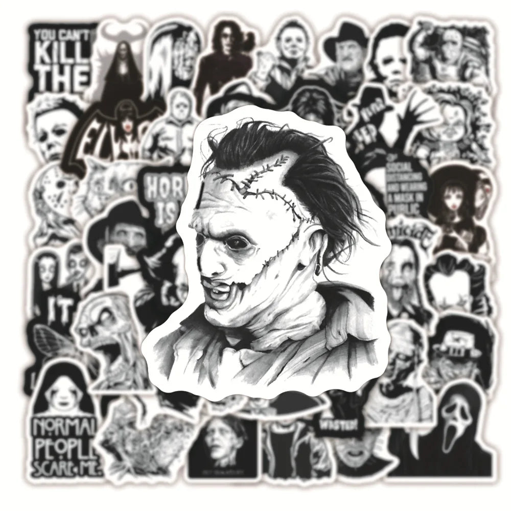 50pcs Black White Thriller Horror Movie Stickers