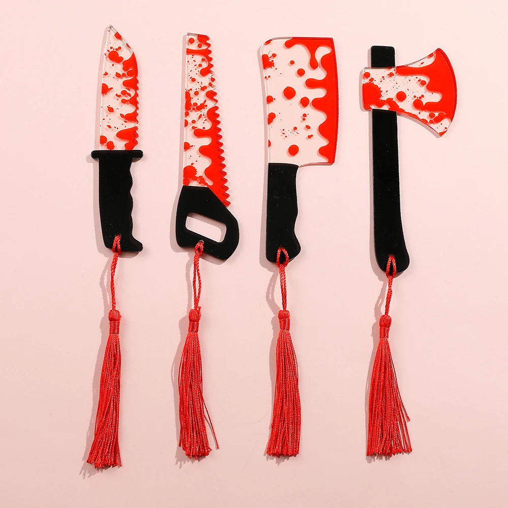 Bloody Knife Clear Acrylic Bookmark (1pcs) with Tassel