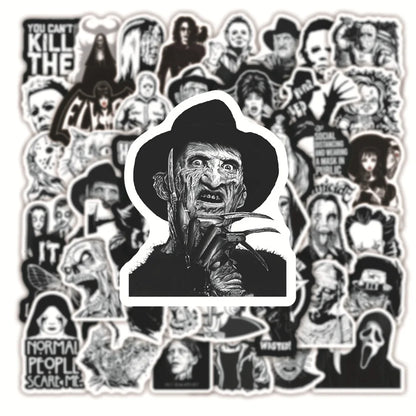 50pcs Black White Thriller Horror Movie Stickers