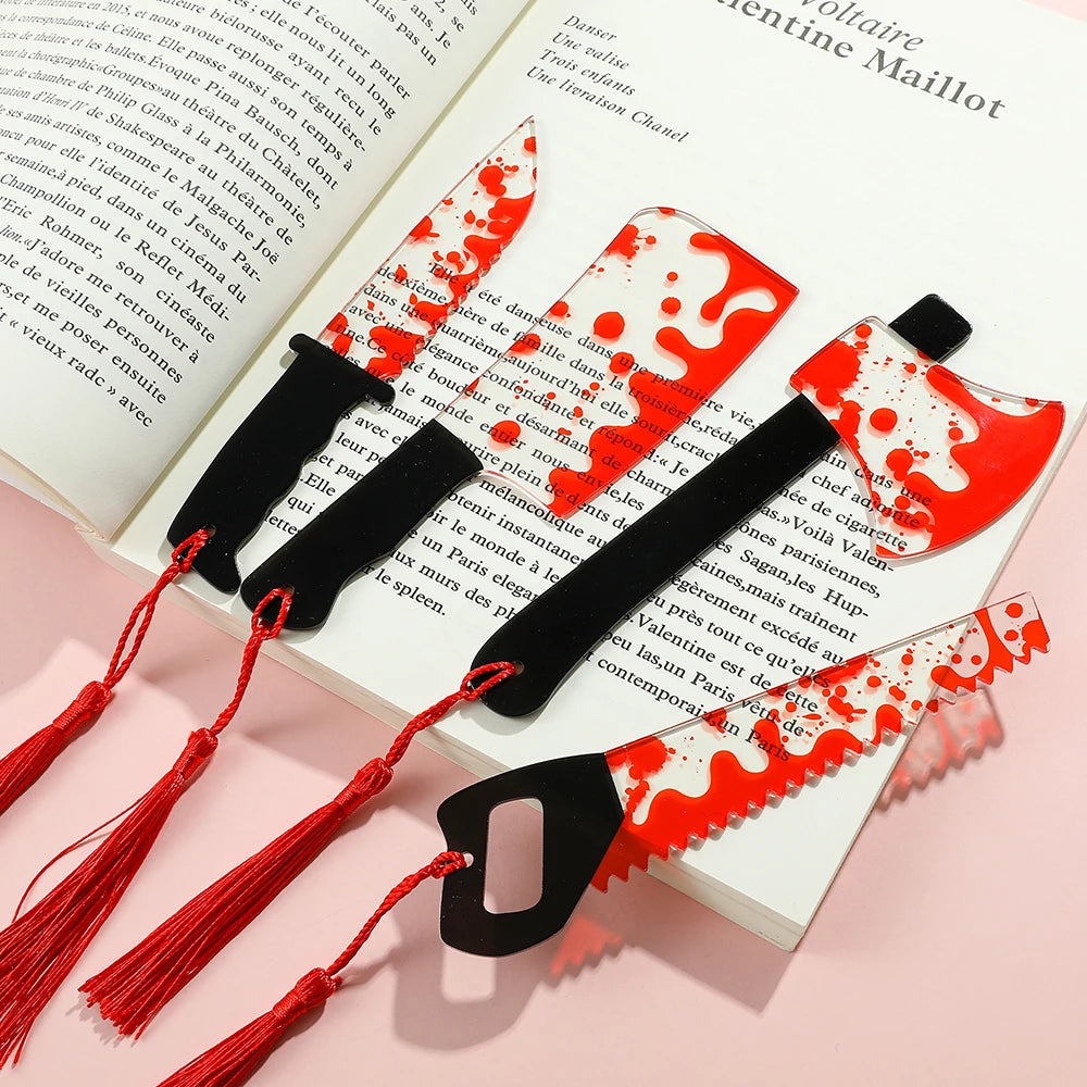 Bloody Knife Clear Acrylic Bookmark (1pcs) with Tassel